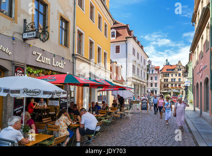 Cafe am Elbstrasse in der alten Stadt, Meißen, Sachsen, Deutschland Stockfoto