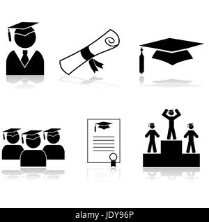 Symbolsatz mit Absolventen der Schule oder Universität Stockfoto