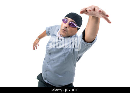 Geschäftsmann mit Schwimmen Ausrüstung isoliert in weiß Stockfoto