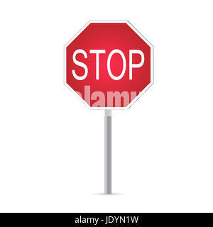 Beispiel für ein Stop-Schild auf einem weißen Hintergrund isoliert. Stockfoto