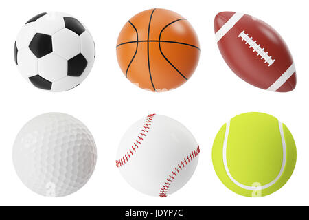 Sport Kugeln 3d Abbildung eingestellt. Basketball, Fußball, Tennis, Baseball Fußballgolf Stockfoto