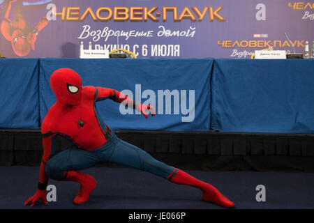 Moskau, Russland. 21. Juni 2017. Vor der Pressekonferenz mit Crew und Darsteller des Films "Spider-Man: Homecoming.". Bildnachweis: Victor Vytolskiy/Alamy Live-Nachrichten Stockfoto