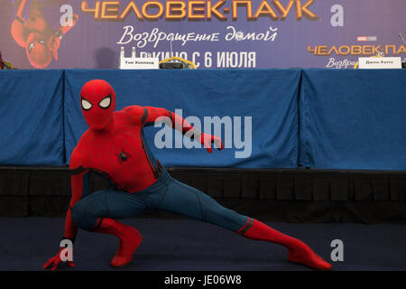 Moskau, Russland. 21. Juni 2017. Vor der Pressekonferenz mit Crew und Darsteller des Films "Spider-Man: Homecoming.". Bildnachweis: Victor Vytolskiy/Alamy Live-Nachrichten Stockfoto