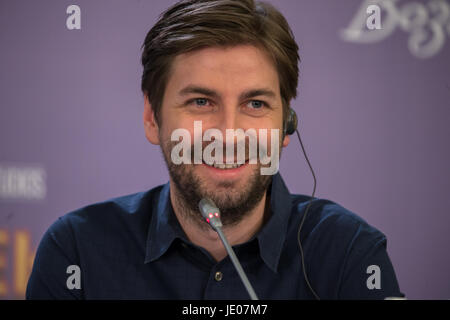 Moskau, Russland. 21. Juni 2017. Regisseur Jon Watts auf einer Pressekonferenz mit der Crew und Darsteller für seinen Film "Spider-Man: Homecoming.". Bildnachweis: Victor Vytolskiy/Alamy Live-Nachrichten Stockfoto