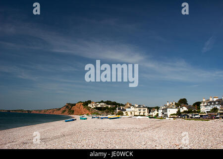 Budleigh Salterton Strand an einem hellen Sommertag, Devon, England Stockfoto