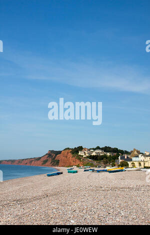 Budleigh Salterton Strand an einem hellen Sommertag, Devon, England Stockfoto