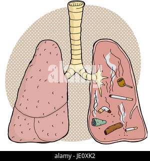 Verschiedene süchtig Tabak Objekte innerhalb der menschlichen Lunge Stockfoto