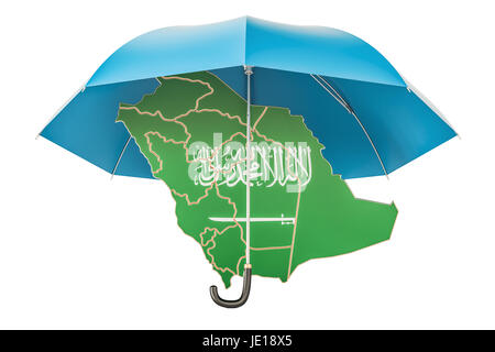 Saudi Arabien Karte unter Dach. Sicherheit und Schutz oder Versicherungskonzept, 3D-Rendering isolierten auf weißen Hintergrund Stockfoto