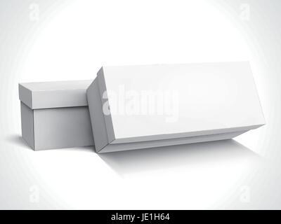 zwei links kippen leere lange Boxen mit Deckel, einem schrägen, isolierten weißen Hintergrund, 3d Illustration-Seitenansicht Stock Vektor