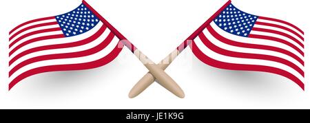 Vereinigte Staaten von Amerika Wind wehende Flagge gekreuzt Vorlage mit Schatten 3d Vektor Illustration eps10 auf weißem Hintergrund. USA-Unabhängigkeit-Tag-Logo, n Stock Vektor