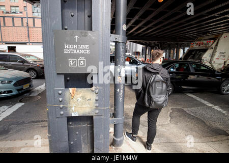 Zeichen für den Eintritt in die hohe Linie erhöhte Park Gehweg New York City USA Stockfoto