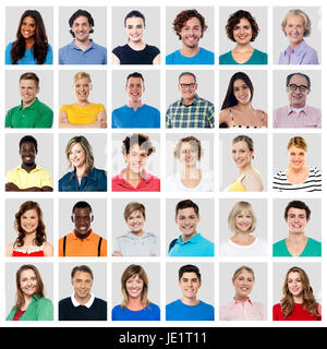 Sammlung von multi-ethnischen Menschen mit einem breiten Lächeln Stockfoto