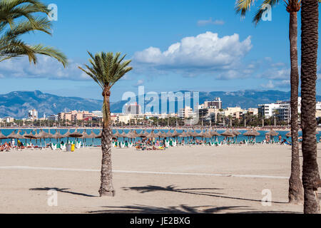 Blick Auf Den Berühmten Und Berüchtigten Playa de Palma, Mallorca Stockfoto