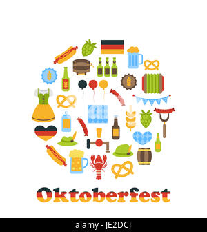 Abbildung Oktoberfest farbigen Symbolen im runden Rahmen, Isolated on White Background- Stockfoto