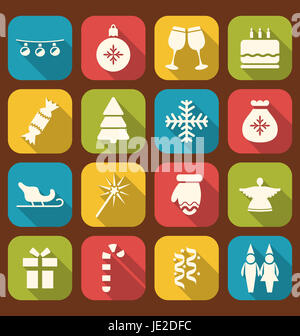 Abbildung Christmas Party einfache Symbole, lange Schatten Stil- Stockfoto