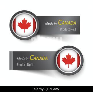 Flaggen-Symbol und Beschriftung mit Text in Kanada gemacht. Stock Vektor
