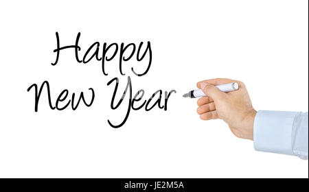 Hand Mit Stift Schreibt Happy New Year Stockfoto