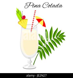 Pina Colada cocktail Vektor-Cartoon-Stil. Sommer-Longdrink isoliert auf weiss für Restaurant, bar-Menü oder Beach Party Banner und flyer Stock Vektor