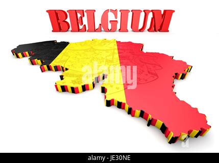 Abbildung 3D Karte von Belgien mit Flagge und Wappen Stockfoto