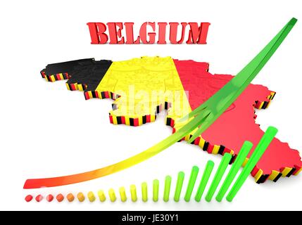 Abbildung 3D Karte von Belgien mit Flagge und Wappen Stockfoto