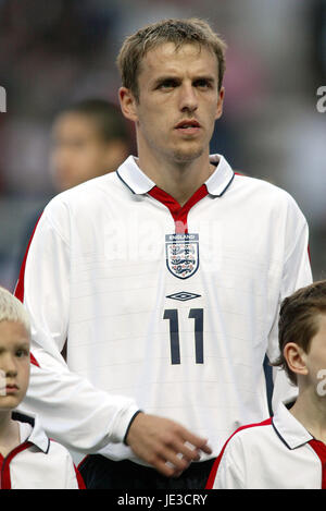PHILIP NEVILLE ENGLAND & MANCHESTER UNITED FC WALKERS STADIUM LEICESTER ENGLAND 3. Juni 2003 Stockfoto