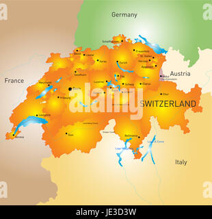 Farbe Vektorkarte von der Schweiz Stockfoto