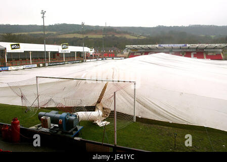 Regen-Abdeckungen schützen die Tonhöhe MCCAIN Stadion MCCAIN Stadion SCARBOROUGH NORTH YORKSHIRE ENGLAND 22. Januar 2004 Stockfoto