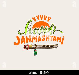 Janmashtami-Feier-Logo-Design mit Tontopf mit sauer crea Stock Vektor