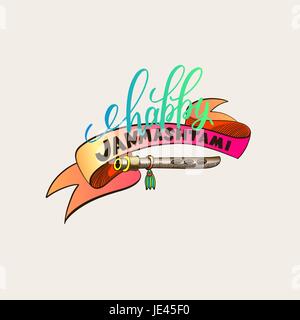 Happy Janmashtami Hand Schriftzug Inschrift-Logo-design Stock Vektor