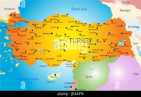 Farbe Vektorkarte von Türkei Stockfoto