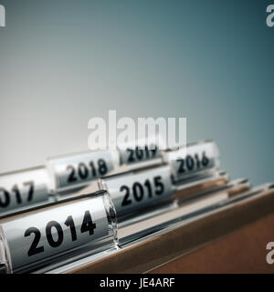 Registerkarte "Datei" mit Fokus auf 2014, blauen Hintergrund. Bild-Konzept zur Veranschaulichung der mittelfristige oder langfristige Geschäftsstrategie. Stockfoto