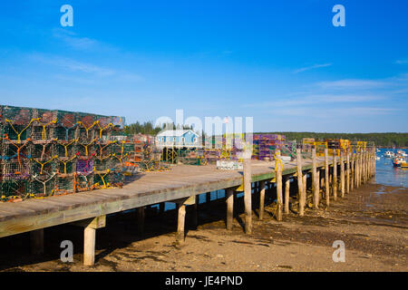 Krabben Sie-Farm und Krabben Käfige auf Saint George Halbinsel, Maine, USA Stockfoto