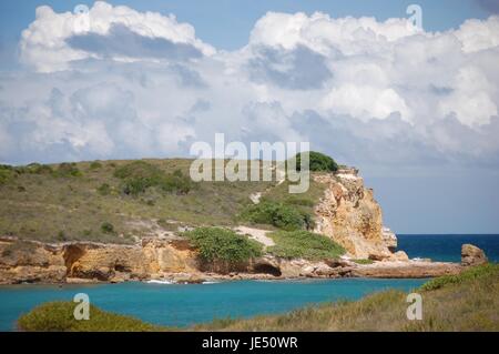 Fluß trifft Ozean an der West Küste von Puerto Rico Stockfoto