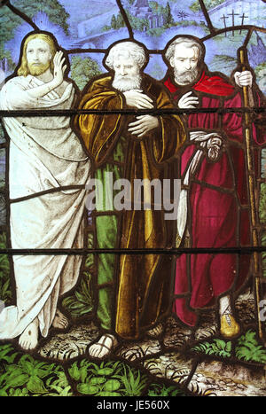 Buntglas-Fenster Detail, Str. Marys Kirche Caerhun, Conwy, Wales Stockfoto