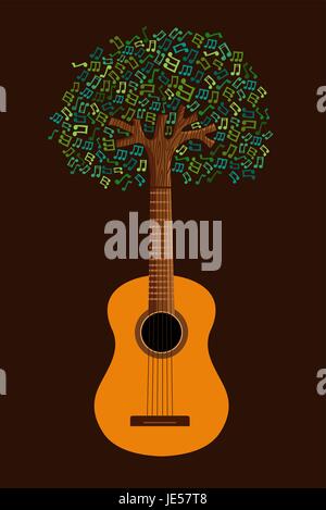 Gitarre-Baum mit Musiknote Dekoration. Konzept-Illustration für Hilfe Natur oder live-Musik. EPS10 Vektor. Stock Vektor