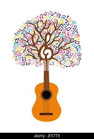 Gitarre-Baum mit Musiknote Dekoration. Konzept-Illustration für Hilfe Natur oder live-Musik. EPS10 Vektor. Stock Vektor