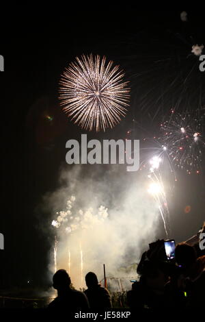 Feuerwerk mit Silhouetten Stockfoto