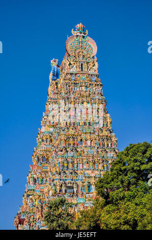 Bunte Turm von Meenakshi Amman Tempel in Indien Stockfoto