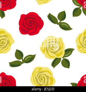 Nahtlose Muster mit roten und gelben Rosenblüten. Vektor-Illustration. Sommer Druck. Für Textilien, Dekoration, Verpackung, Verpackung Stock Vektor