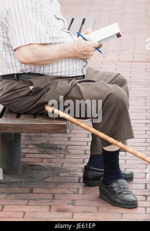 Älterer Mann Lesebuch im freien Stockfoto