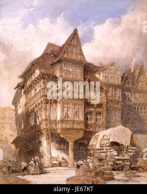 Die Lithografie von William Callow zeigt Albrecht Dürers Haus in Nürnberg und veranschaulicht die historische Bedeutung der Residenz des Künstlers im Kontext der Renaissance-Kunst. Stockfoto