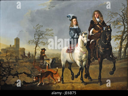 Aelbert Cuyp, Lady und Gentleman auf dem Pferderücken - zuschneiden Stockfoto
