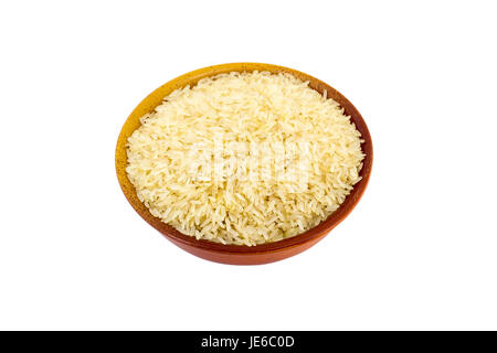 Gedämpfter Reis in einer Schüssel auf einem weißen Hintergrund Stockfoto