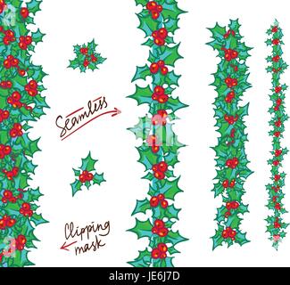Holly Grenzen und Girlanden. Vektor hand gezeichneten Hintergrund, Design-Element für Weihnachten und Neujahr Grußkarte oder Banner. Holly Berry, isolieren Stock Vektor