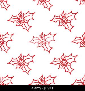 Zweig der Stechpalme. Vektor-handgezeichnete aneinander Hintergrund, Design-Element für die Grußkarte, Stoff, Geschenkpapier. Stechpalme mit Beeren. Weihnachten und neues Y Stock Vektor