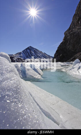 Nordamerika, Kanada, Nordkanada, Nunavut, Baffin Island, Teich, Inlet, Eclipse Ton, packen Sie Eis, Stockfoto