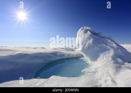 Nordamerika, Kanada, Nordkanada, Nunavut, Baffin Island, Teich, Inlet, Eclipse Ton, packen Sie Eis, Stockfoto