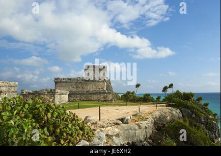 Mexiko, Tulum, Ruine Standort, historischen Maya-Ruinen, Meer, Stockfoto