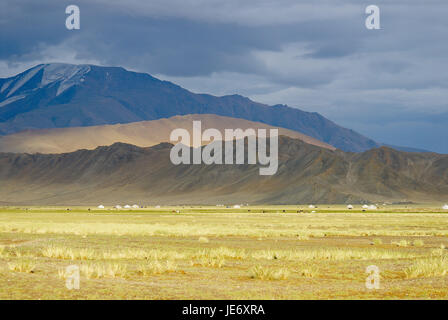 Mongolei, extreme West Provinz, Provinz Bayan Ölgii, Tsambagarav Nationalpark, Kasachen, Nomad, Support, Jurten, Stockfoto