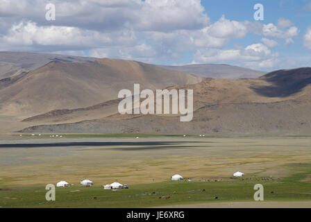 Mongolei, extreme West Provinz, Provinz Bayan Ölgii, Tsambagarav Nationalpark, Kasachen, Nomad, Support, Jurten, Stockfoto
